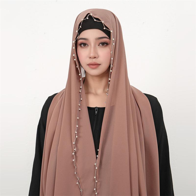 Muslim Chiffon Hijab Scarf Pearl Edge Solid Color Squane Head Wrap For Women Hijabs Scarves Jersey Hijabs Islamic Turban Headban