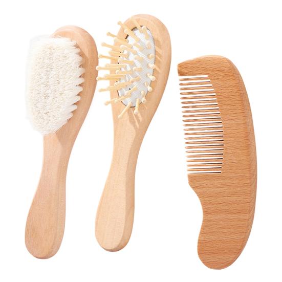 Soft Wool Bath Brush for Baby, Gentle Newborn Skin Cleanser with Natural Cherry Beech Wood Handle, Non-Irritating Infant Bath Scrubber