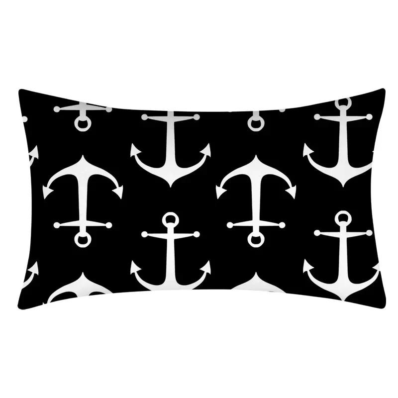 Rectangular Pillowcase Sofa Decorative Pillow Geometric Print Cushion Cover Simple Style Black and White