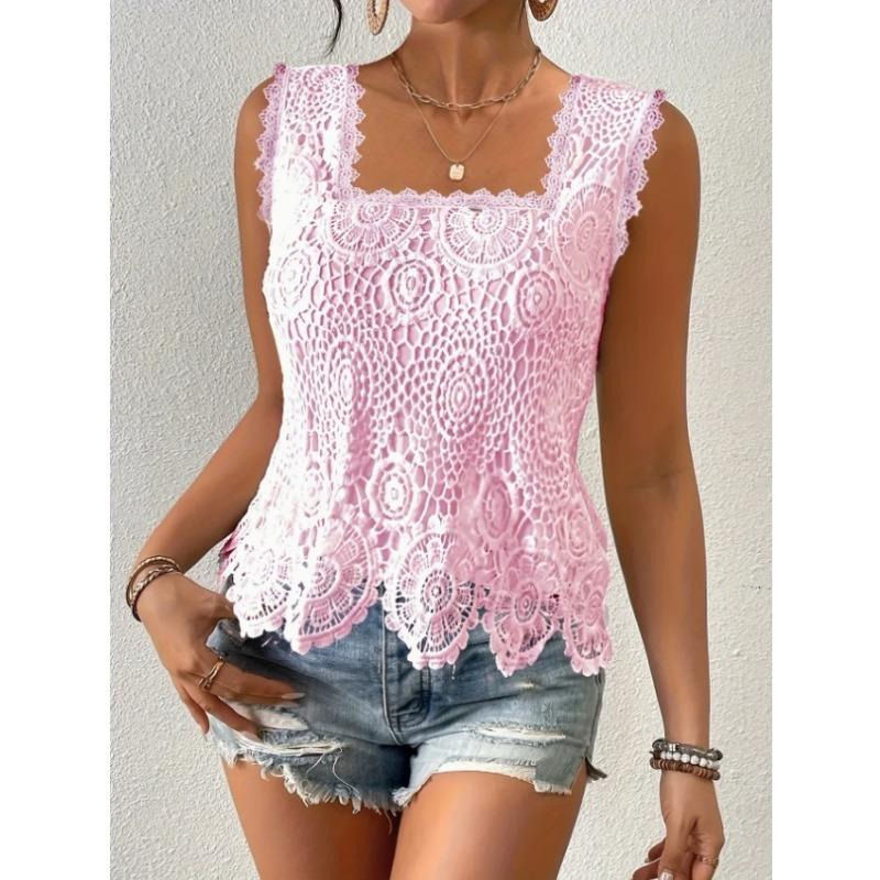 Women's Boho Floral Lace Camisole Top With Lining For Casual And Vacation Wear