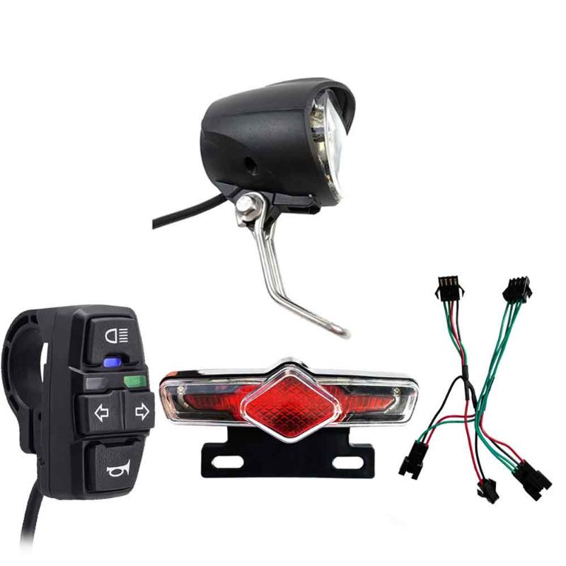 1 Set Electric Bike Front Light Rear Light Dk336 Switch Cable Bike Led Light Set E-Bike Light Switch Turn Tail Light Accessories