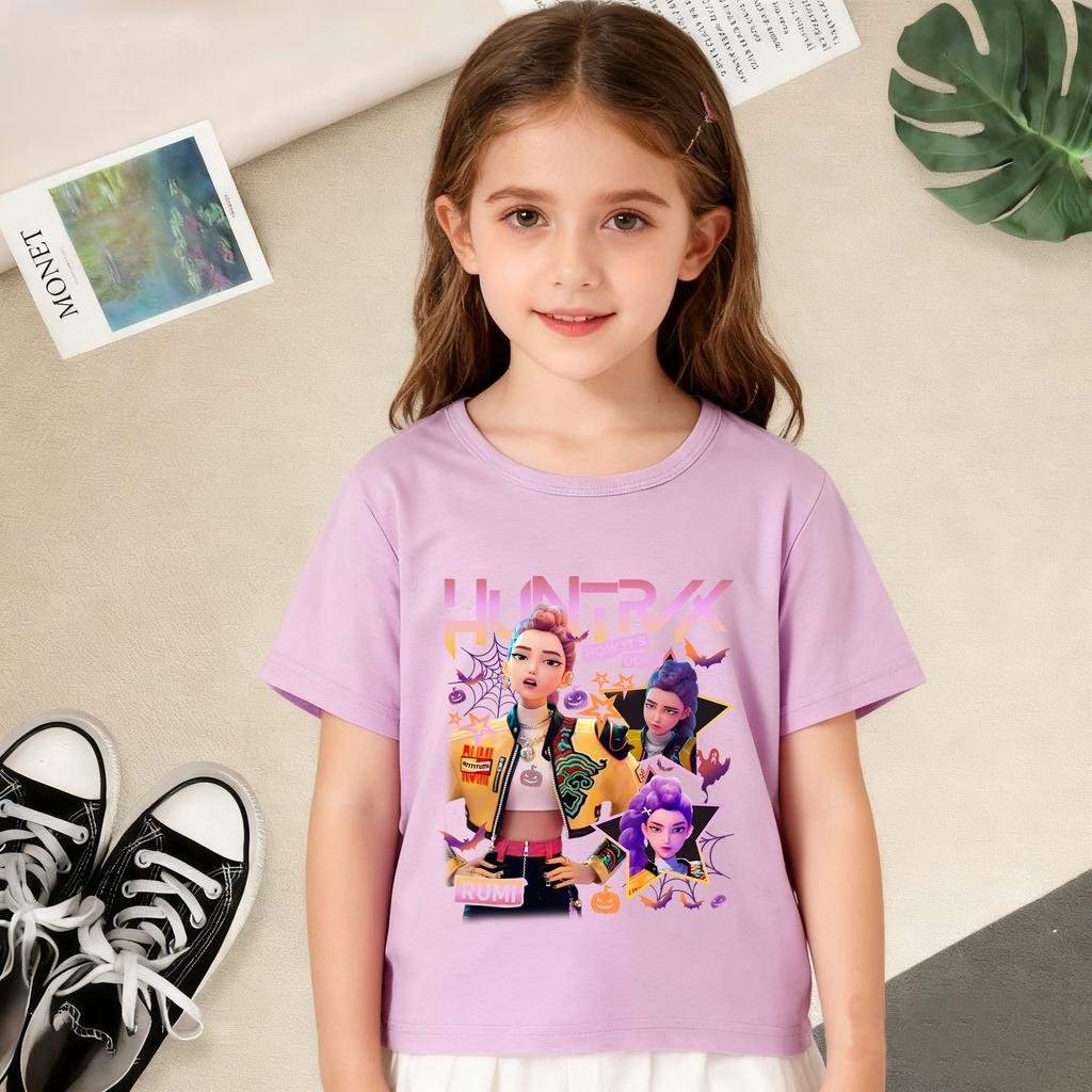 KPop Dämonenjäger Cartoon Print T-Shirts Mädchen Modisch Bequem Kurzärmlig Sommer Vielseitiges Alltags-T-Shirt