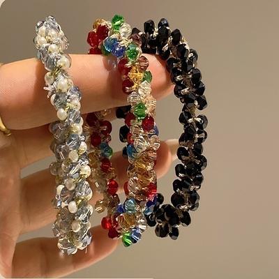 1 Stück Perle Mehrfarbige Perlen Haargummi Damen Elastisches Haarband Einfache Metallplatten Scrunchies Pferdeschwanzhalter für Frauen Accessoires