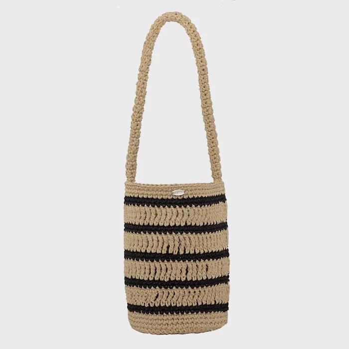 Moroccan Handmade Crochet Stripe Bucket Bag _ Beige