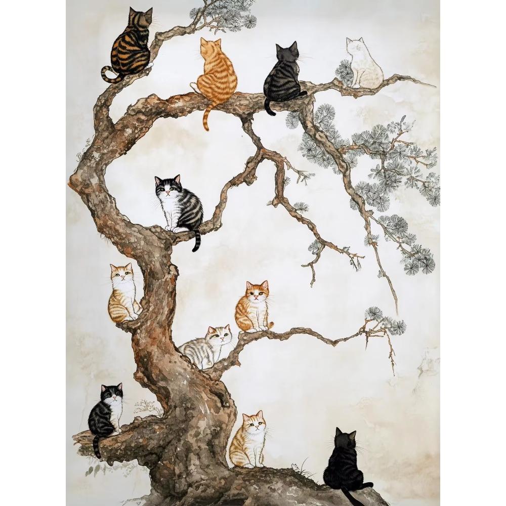 Canvas  Japanese Black Cat Bathing Moon Lucky Cartoon Illustration Retro Poster Wall Art Pictures Home Decor Wall Decor