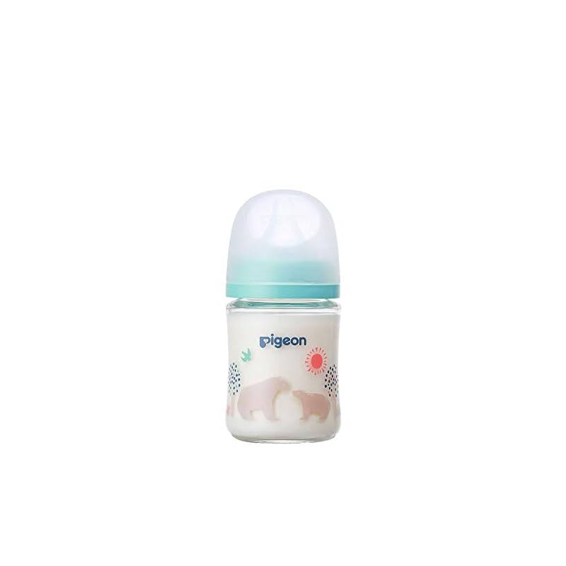 PIGEON Pigeon Breastfeeding Feel Baby Bottle 160ml 0 months and up, Heat-resistant glass that cools quickly, Bear design, scratch-resistant and