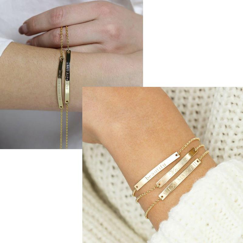 Elegant Personalized ID Bar Bracelets for Women 5mm Thin Stainless Steel Link Chain Custom Quotes BFF Bracelet Gift Jewelry