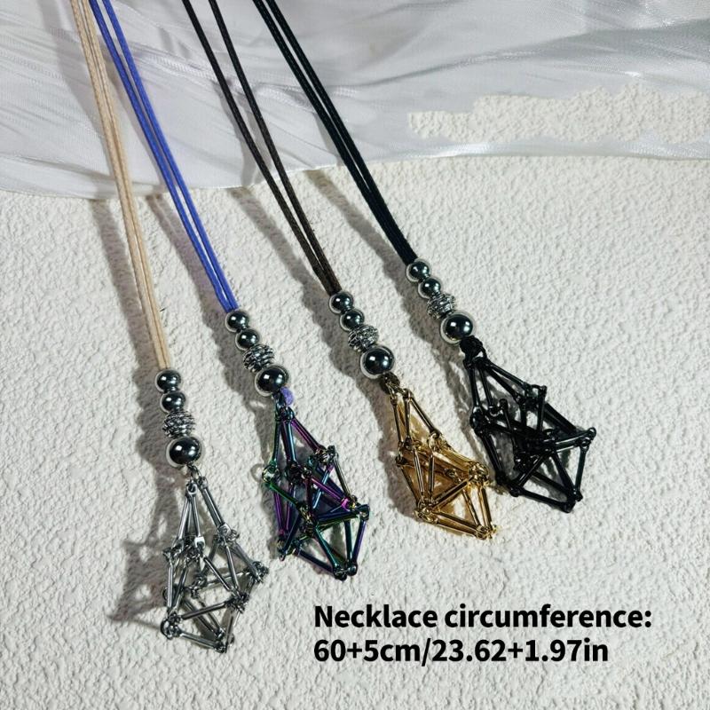 Fashionable Adjustable Metal Cage Necklace Crystal Holder Pendant Neckchain For Men Women Stylish Jewelry Accessories