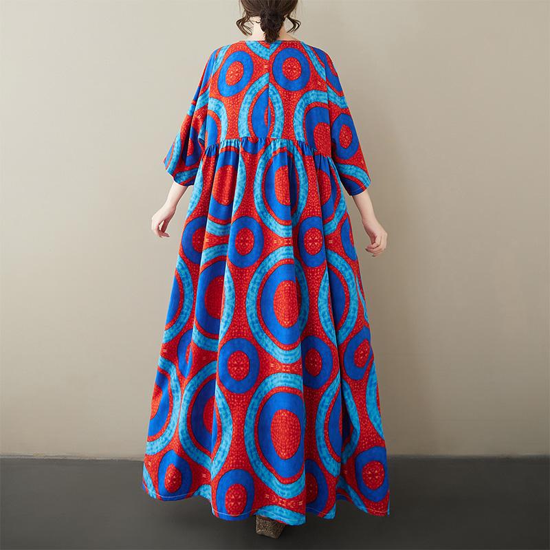 DIMANAF Sukienka Damska Letnia Nowość 2025 Plus Size Podstawowa Casualowa Długa Modna Luźna Vintage Plażowa Sukienka