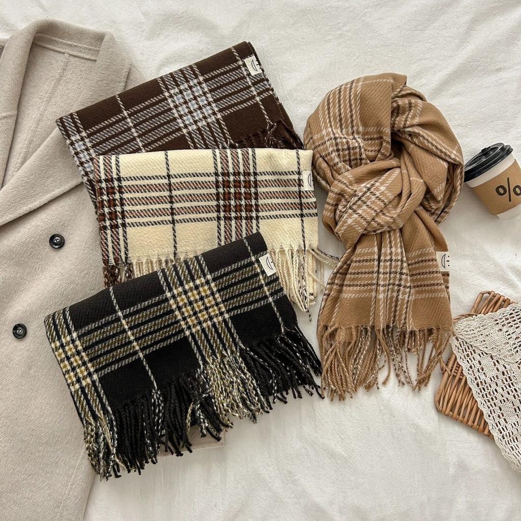 New Winter Korean Fashion All Match Scarf High End Atmosphere Scarf Thickened Plaid Tassel Warm British Scarf
