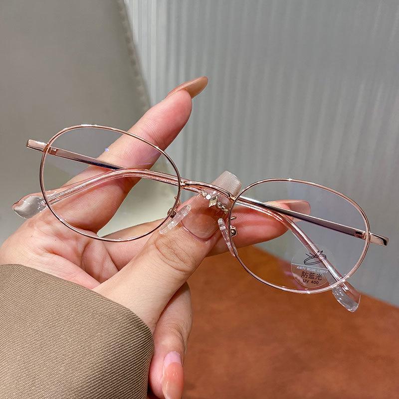Occhiali Ovali in Filo d'Oro di Alta Gamma per Donna: Elegante Montatura Piccola con Lenti Anti-Luce Blu