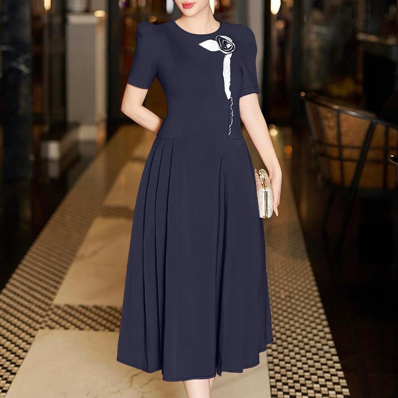 

ZANZEA Женское элегантное летнее платье с коротким рукавом и цветочной лоскутной отделкой 5XL тёмно-синий