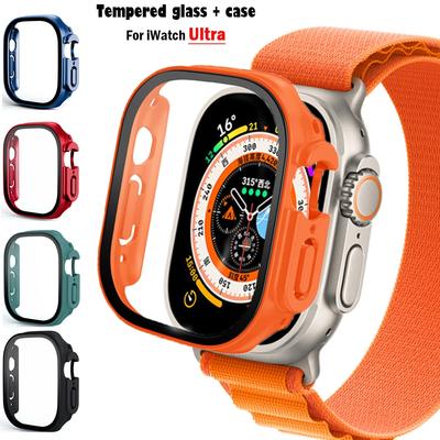 Glass+case For Apple Watch Ultra 49mm Strap Smartwatch PC Bumper+Screen Protector Tempered Cover Iwatch Series Band Accessories