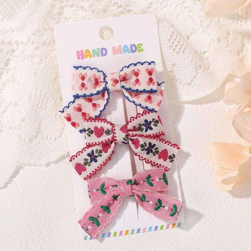 3pcs Handmade Floral Bow Hair Clip Set, Korean Girls  Side Clip, Children s Cute Fabric Hair Clip Hair Accessories for Women