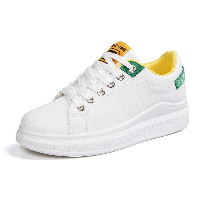 Women's White Low-Top Korean Style Spring 2025 Casual Sneakers - Breathable Leather Flats