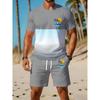 Conjunto de Ropa Deportiva Casual para Hombre, Transpirable para Exteriores y Ocio, Conjunto de Camiseta de Cuello Redondo y Pantalones Cortos, Conjunto de Estampado Digital de Verano para Adultos