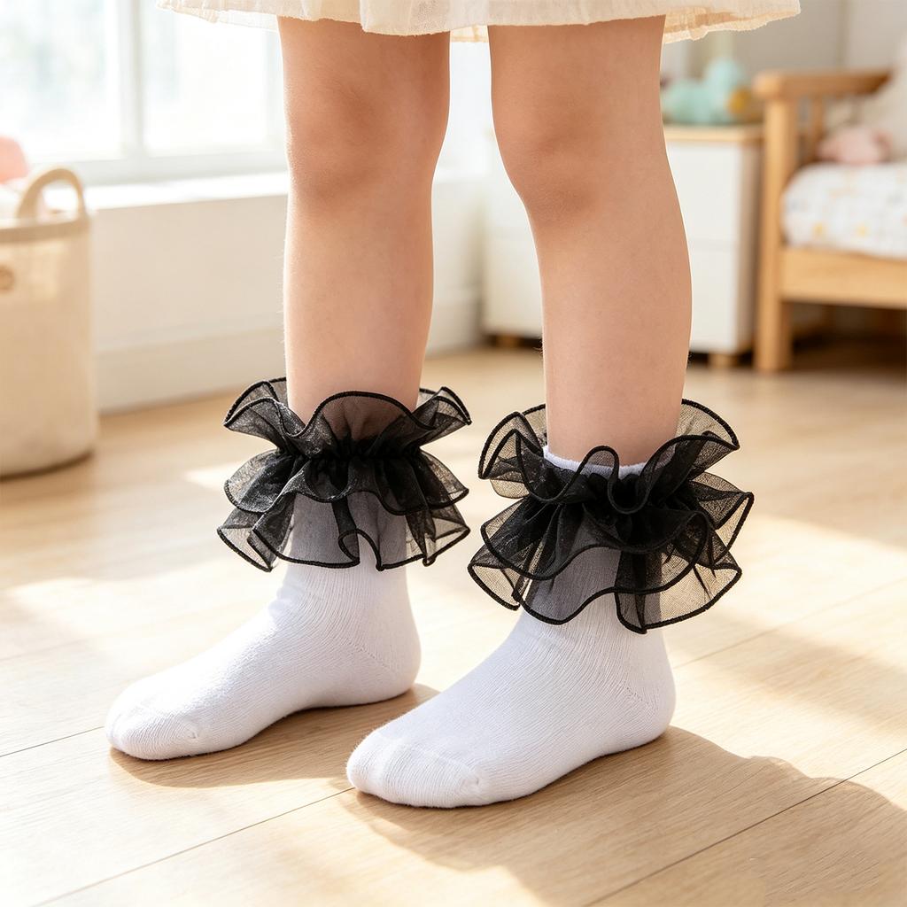 Girls' Breathable Dance Socks with Lace Trim Princess for and Performance