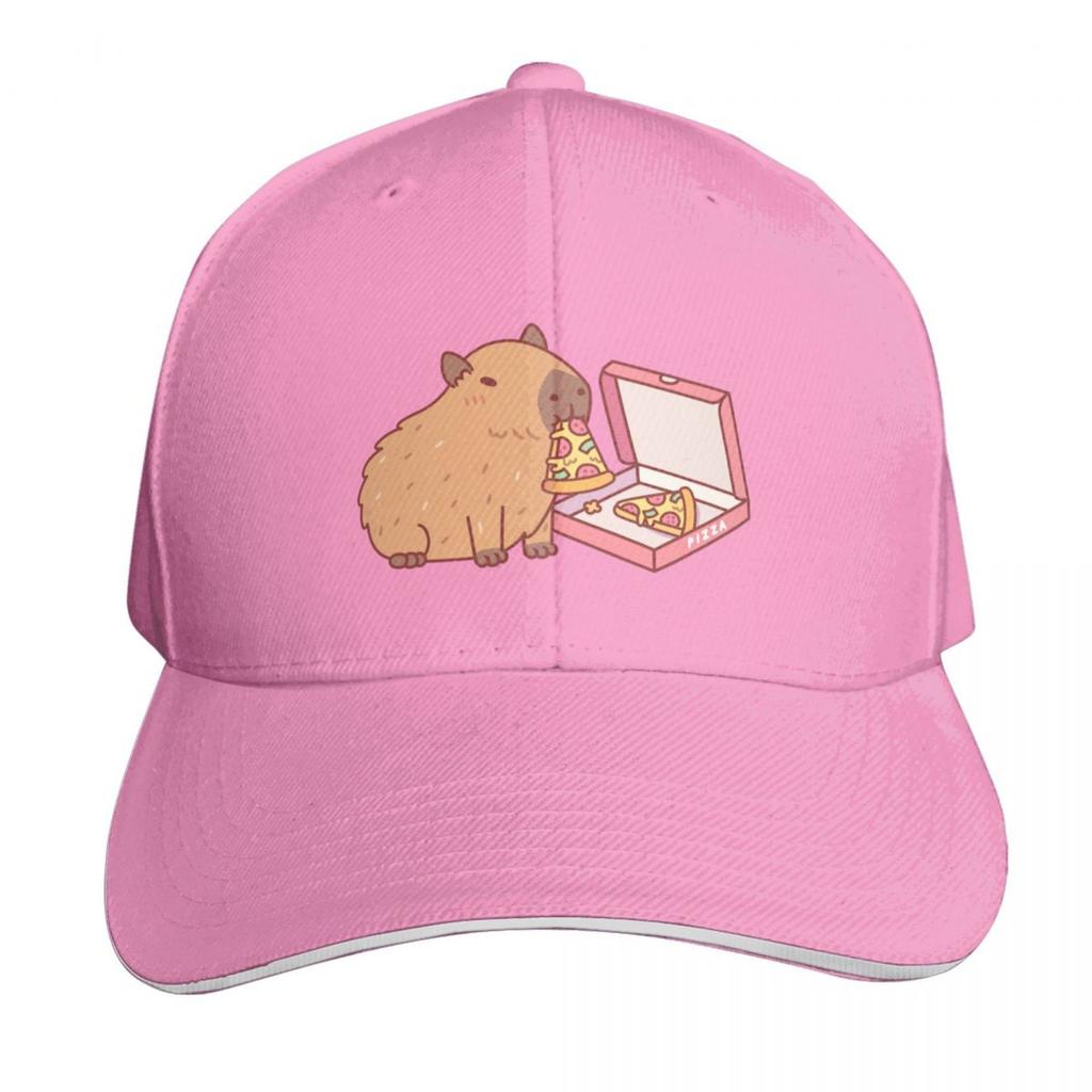 Cute Capybara Eating Pizza Baseball Cap Strapback Dad Hat Six Panel Structured Crown Sun Protection Upf 50