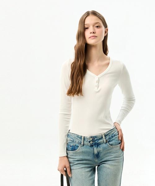 TOMMY JEANS Slim Henley Neck Long Sleeve Top