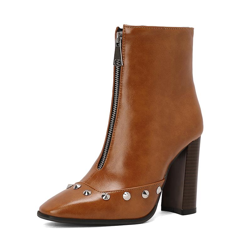 

Большие размеры 47 48 49 50 осень-зима новые женские ботильоны с заклепками и молнией спереди с квадратным носком на высоком каблуке 10 см с узором под змею 6