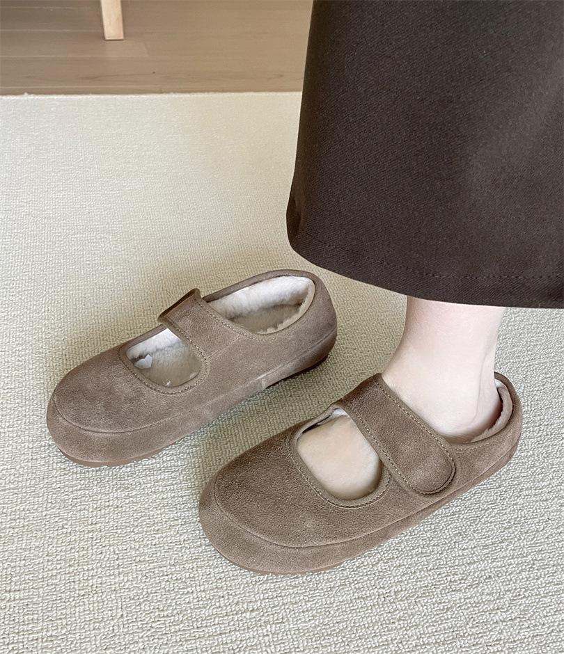 Woolen retro Mori flat-bottomed Mary Jane Woolen single shoes women's 2025 autumn and winter velvet Birkenbeanie shoes