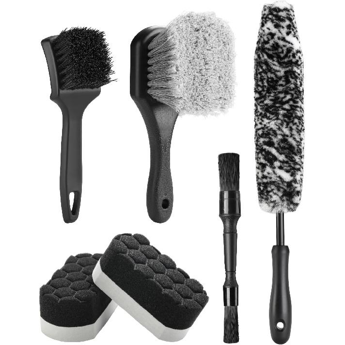 Fantasticlean 6PCS Car Wheel Cleaning Pro Kit, Tire Brush, Soft-Bristled Rim Brush, Microfiber Bendable Brush, Double-Ended Detailing Brush, And
