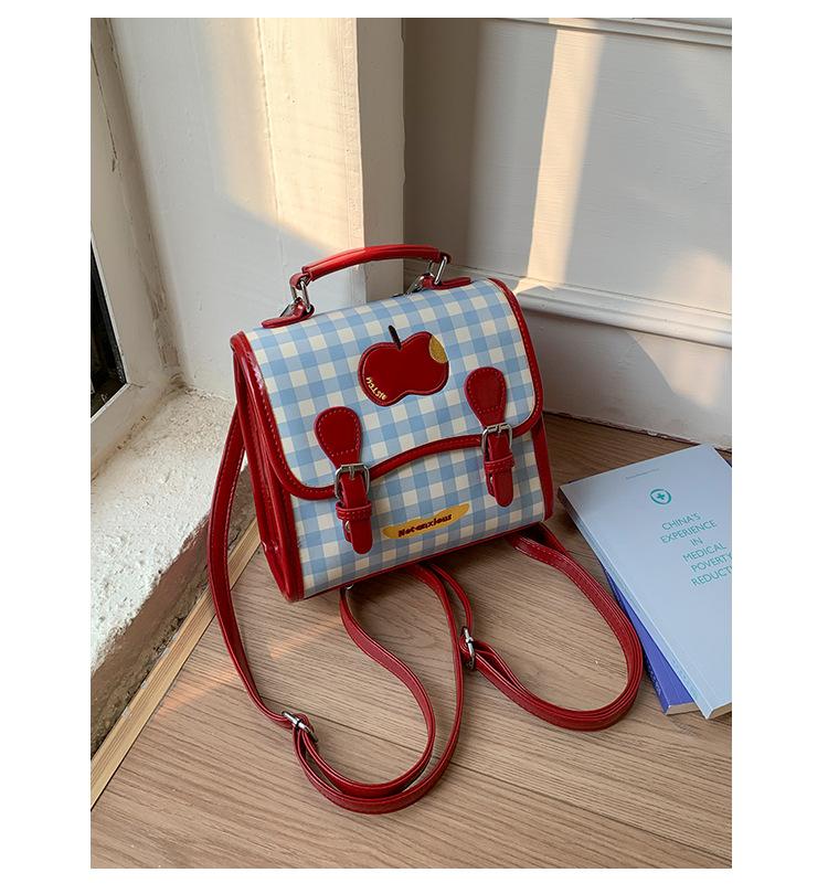 2025 New Dopamine Cute Apple One Pack Multi-back Shoulder Bag Underarm New Small Fresh Plaid Backpack