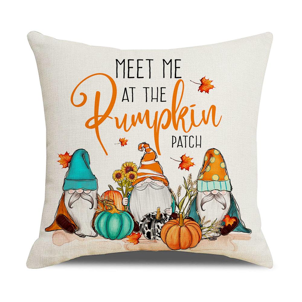 

Thanksgiving Linen Pillow Cover New Autumn Pumpkin Gnome Print Cushion Cover Home Cushion 45 * 45Cm (excluding pillow core)