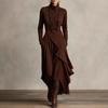 2025 European Women's Solid Color Long Sleeve Turtleneck Maxi Dress