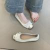 Lan Cabinet Edition~ Französischer Xiaoxiangfeng Schleife Leichte Mund Ballerina Einzelne Schuhe Damen Vielseitig Quadratische Zehenpartie Sanfte Flache Oma-Schuhe