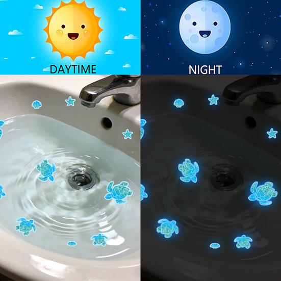 Glow in The Dark Ocean Sink Sticker Self-Adhesive Waterproof Bathroom Decals Cute Turtles Dolphins Sea Animal PVC Sticker for Sinks Bathtubs