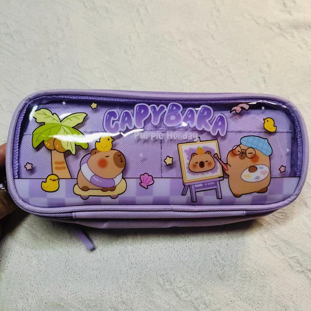 Letter Cartoon Pencile Case Zipper Stationery Holder Sweet Capybara Pencile Bag School