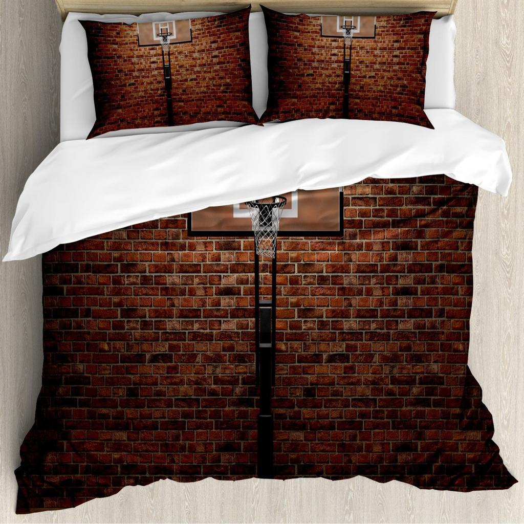 Basketball Comforter Cover Queen Size Sport Dunk Basketball Duvet Covers For Kids Teens, Black Ball Print Bedding Set All Season