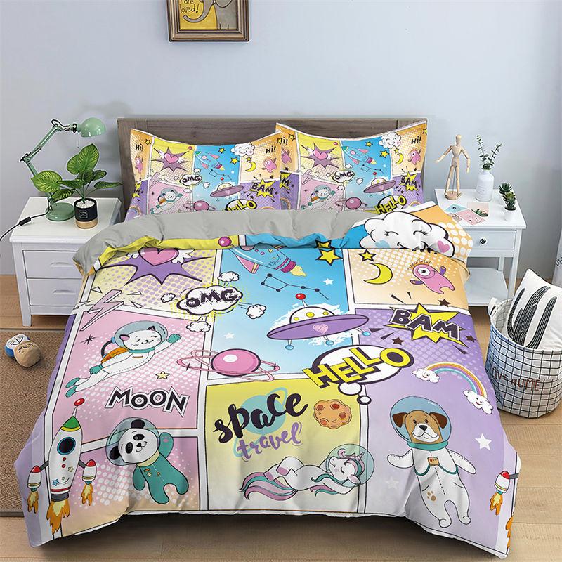 Comforter 3D Unicorn Cartoon Style Bedding Set Luxury Twin Full For Kids Boys Girls Comforter Home Textile