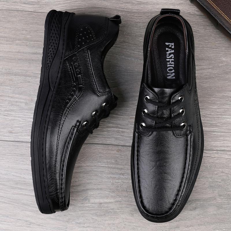 Men Genuine Leather Casual Shoes Summer Brand Comfortable Flats for Men New Trendy Simple Sneakers Men's Lace-Up Oxfords Shoes