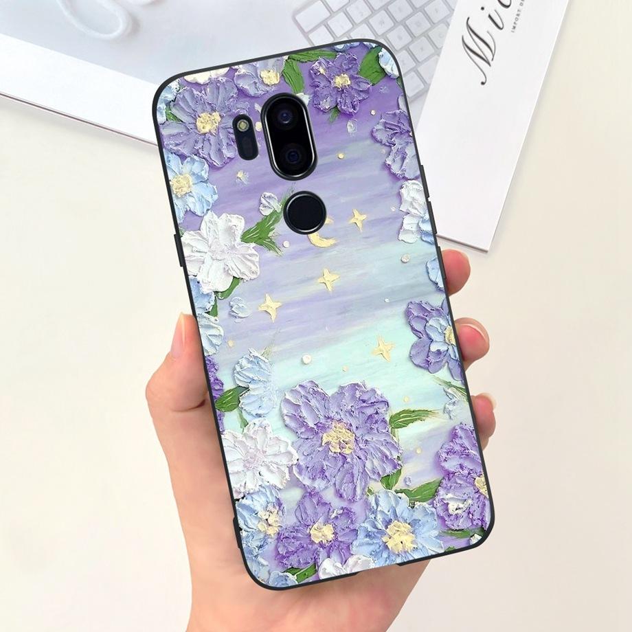 Für LG G7 ThinQ Hülle Silikon Weiche Handyhülle Girly Mode Blume Schwarz TPU Stoßfänger Für LGG7 G 7 ThinQ G710 Hülle Niedliches Muster
