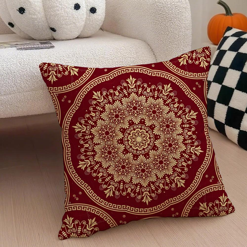 Chinese-Style Scroll Pattern Traditional Culture Cushion Cover Throw Pillow Cover Hidden Button Durable Polyester Chair Cushion