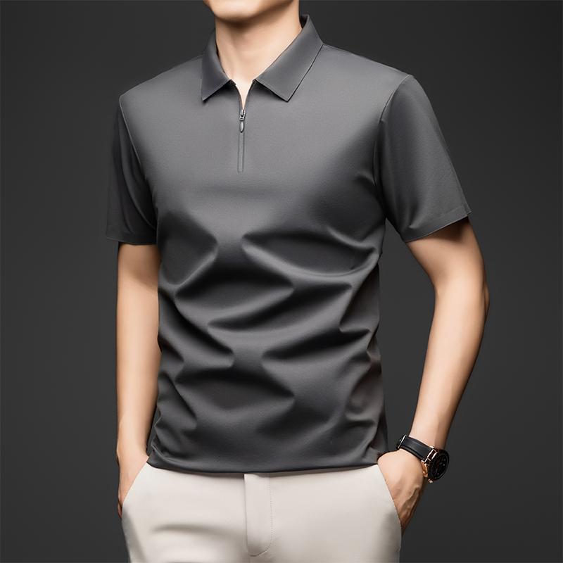 

Business Collar Men s Polo Shirt Men s Casual Ice Silk Short Sleeved Quick Drying Striped Short Sleeved T-shirt 5XL