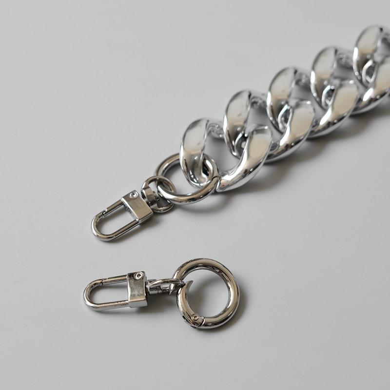 Lanț de accesorii pentru geantă de mână pentru femeie, de înlocuire detașabilă, curea din acril argintiu rece, lanț de rășină solidă pentru umăr pentru femei