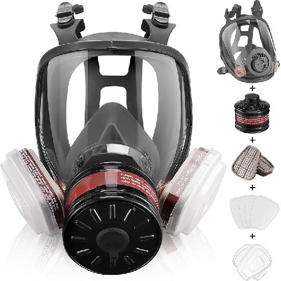 Respirator Gas Mask with Activated Carbon Filters - Full Face and Half Face Reusable Masks Against Organic Vapor серый