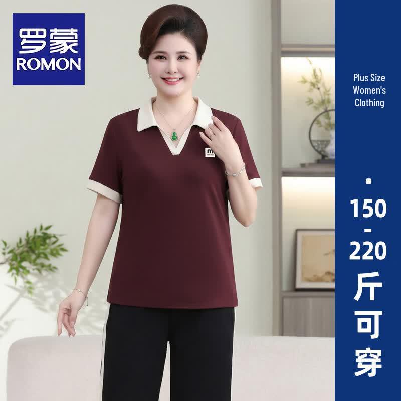 ROMON Women s Plus Size Summer Short Sleeve Sportswear Set 8XL