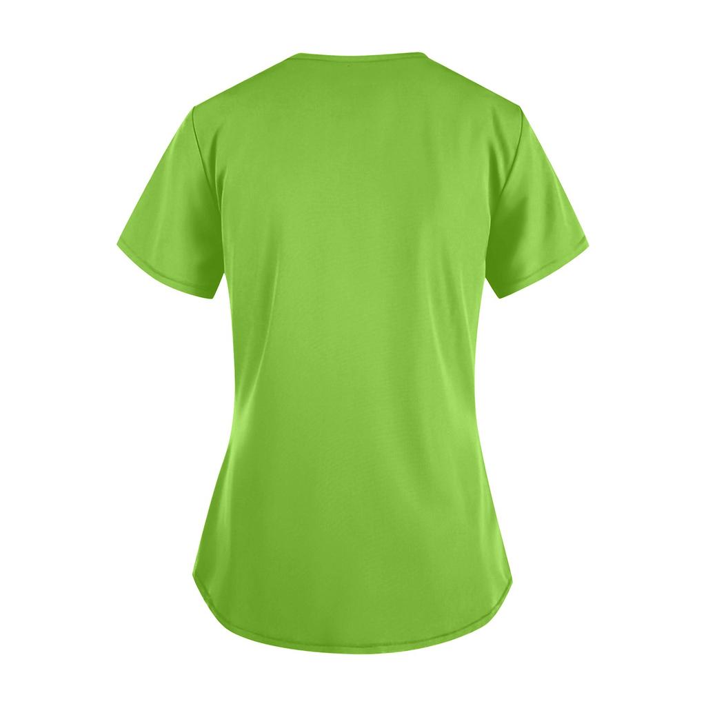 Women's V-neck Christmas Print Short-sleeved Pocket Side Slit Uniform Top