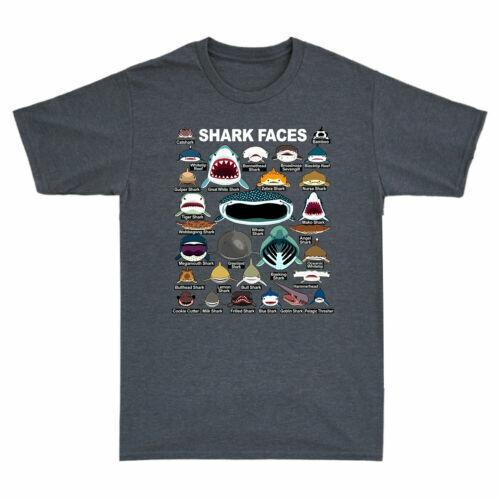 Shark Faces Classic Tee Funny Sharks Marine Life Lover Gift Men Cotton T-shirt XXL
