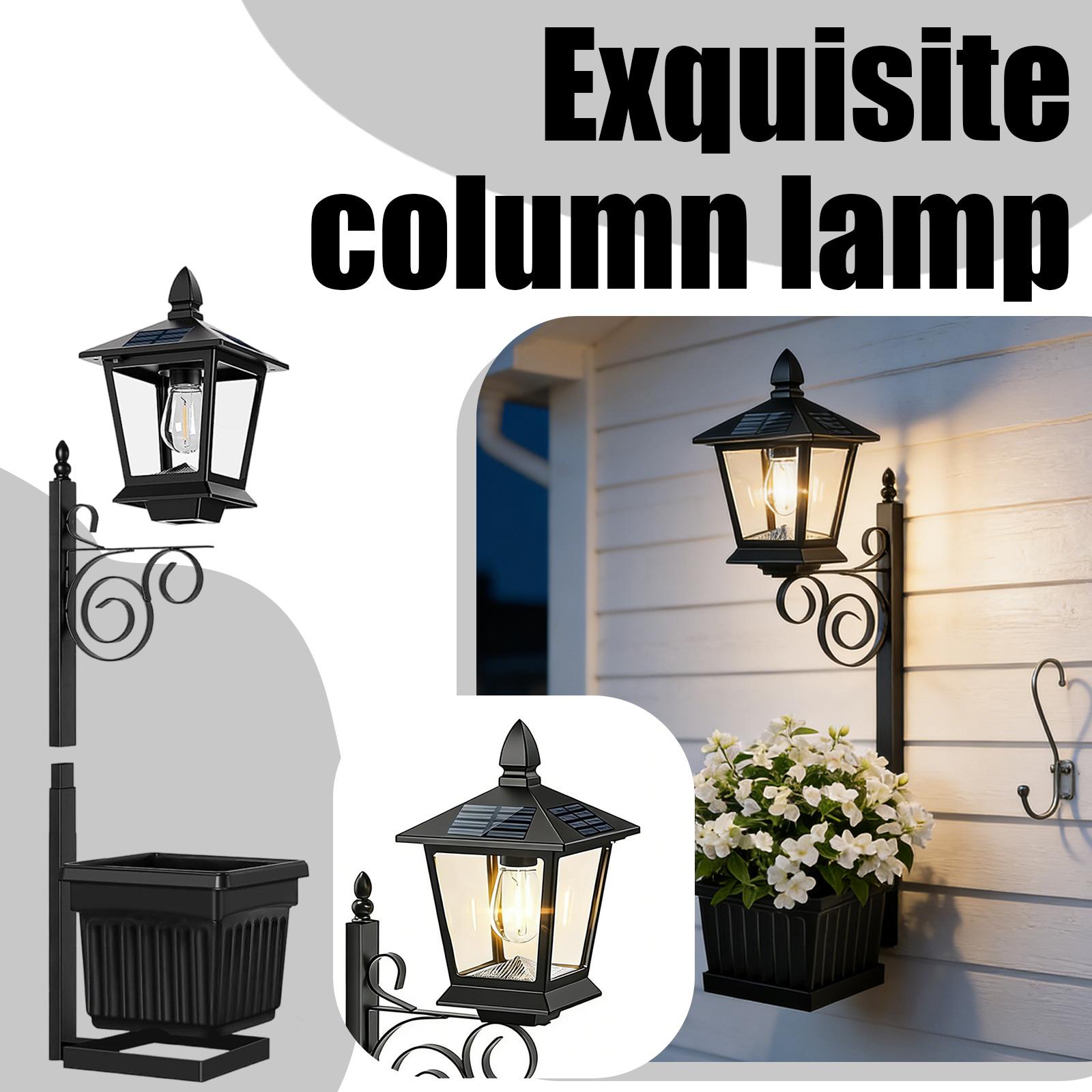 

2 In 1 Outdoor Solar Lamp Post Light With Flower Planter, IP54 Metal Street Light Freestanding & Wall Mount Decorative Planter Lamp For Front Door One Size