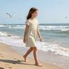 Girls Short Sleeve Dress Casual Loose Fit Breathable Cotton Linen Blend Summer Dress with Gathered Waist and Round Neck for Daily Wear
