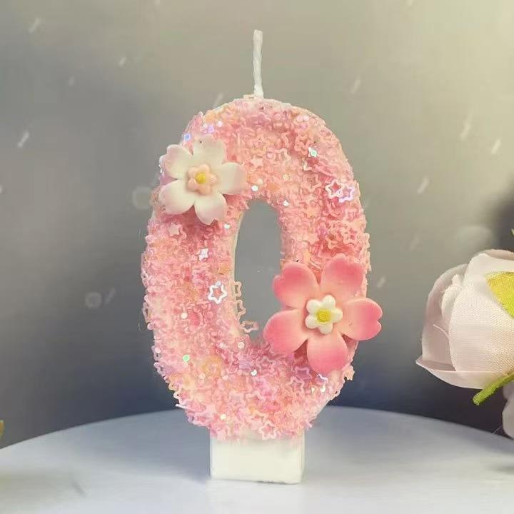 Geburtstag Rosa Stern Kerze Kuchenaufsatz Farbe Kreativ Zahl 0-9 Kerzen Blumen Digitale Kerzen Mädchen Geburtstagsparty Dekoration