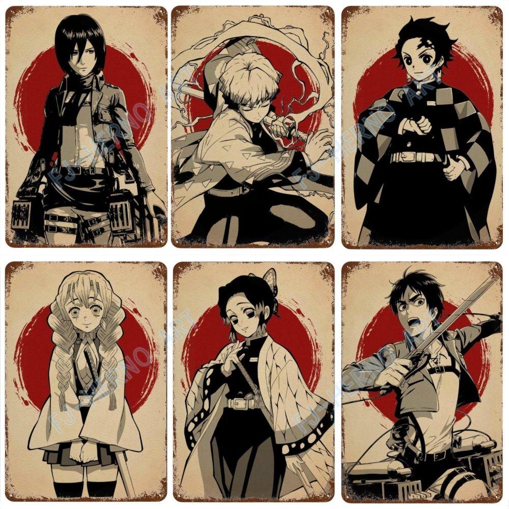 Japan Retro Anime Demon Slayer My Hero Academia Jujutsu Kaisen Metal Tin Sign Plaque Wall Art Home Kids Room Decorative Plates