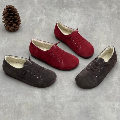 Scarpe da Donna Peluche Retrò Pelle Scamosciata di Mucca Fondo Piatto Scamosciato Casual Elastico Calde Scarpe di Cotone