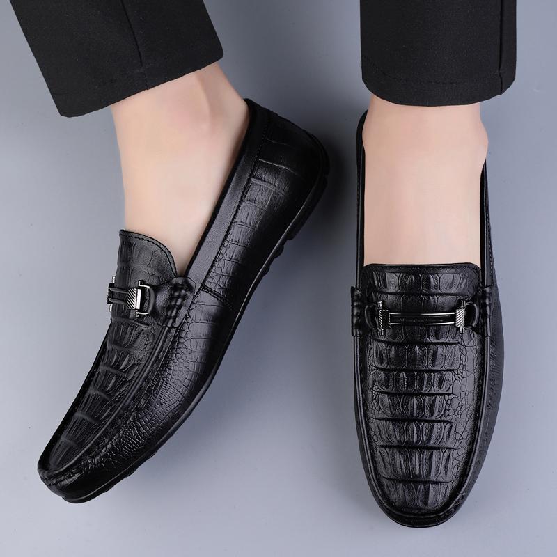 FashionGenuine Leather Casual Shoes Slip-On Comfortable Driving Shoes Leisure Walk Male Loafers Minimalist Design Dress Shoes for Men