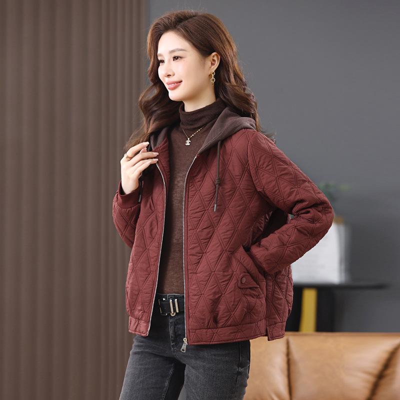 

Женская хлопковая куртка пуховик аргайл 2024 - Короткое зимнее пальто, Маленький размер, Верхняя одежда для мамы XL for 125-135 lbs малиновый